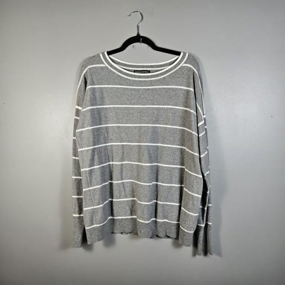Banana Republic Filpucci Sweater Merino Wool Cashmere Women's XL Gray Striped
